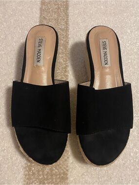 Steve Madden Black Suede Espadrille Slide Mules